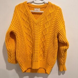 Yellow V-Neck Chunky Knit Sweater